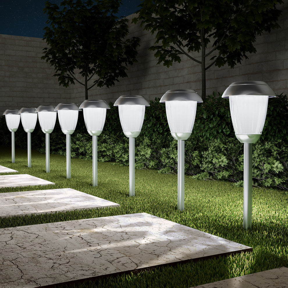 Solar Path Lights, Set of 8 Stainless Outdoor Lights by Pure Garden, Gunmetal