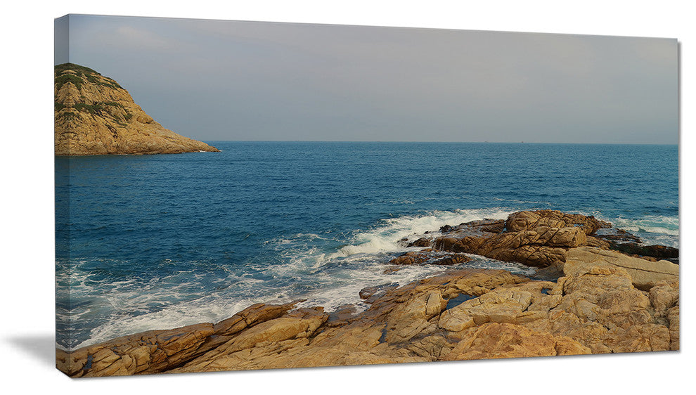 "Blurred Waters in Hong Kong Beach" Seashore Canvas Art, 40"x20"