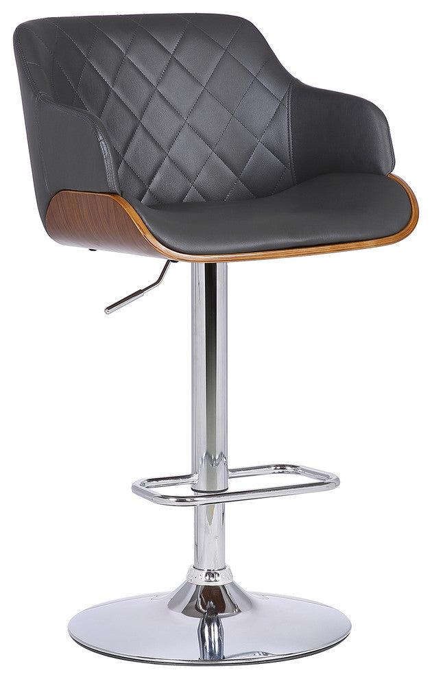 Toby Contemporary Adjustable Barstool, Chrome Finish With Gray Faux Leather
