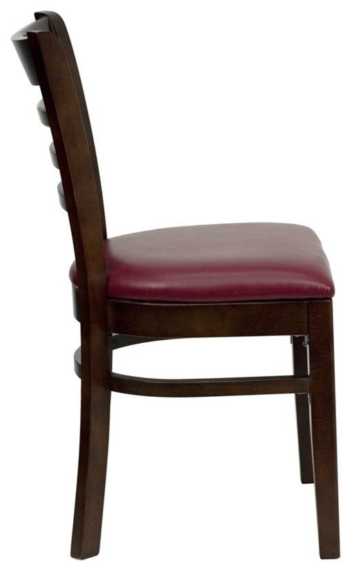 Dyersburg Wood Chair Ladder Back Walnut, Burgundy Vinyl Seat