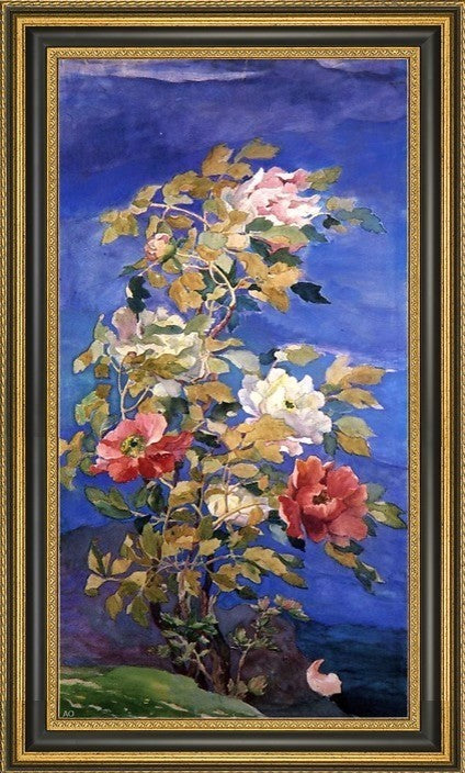 John La Farge Peonies in a Breeze Framed Premium Canvas Print, 14"x28"