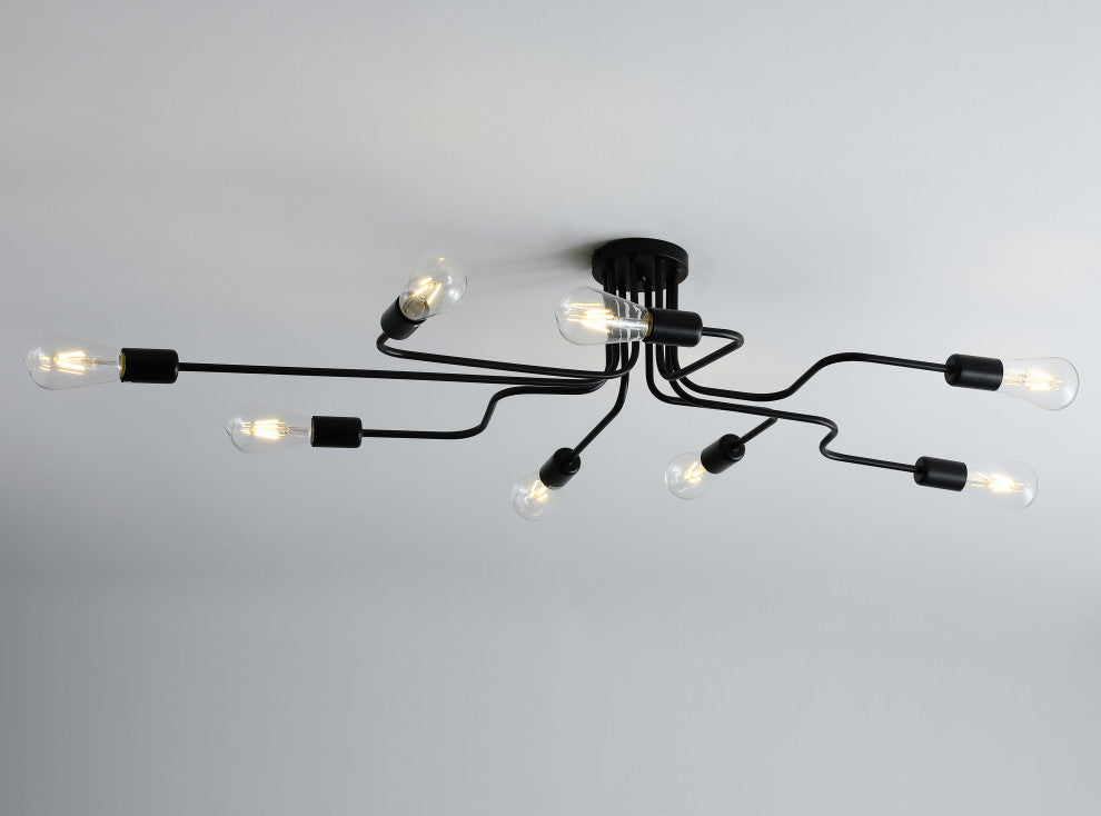 Modern Sputnik Design Semi Flush Mount Ceiling Light, Black