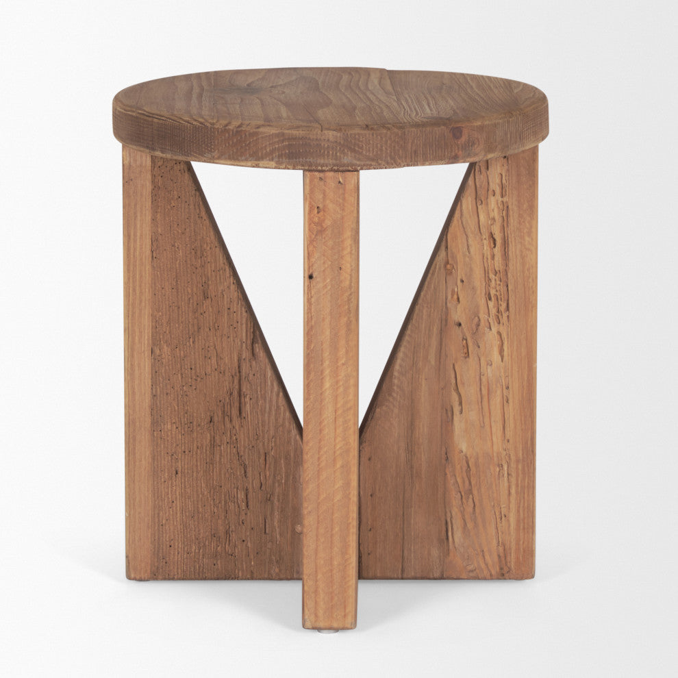 Tahlia Round Natural Brown Wood With Angled Legs Stool
