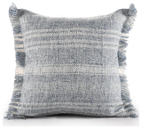 Denver Hand-Woven Denim Blue/Ivory Striped Throw Pillow