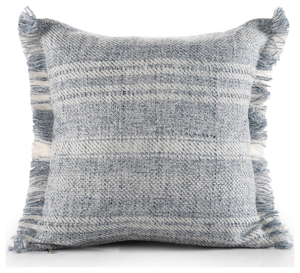 Denver Hand-Woven Denim Blue/Ivory Striped Throw Pillow