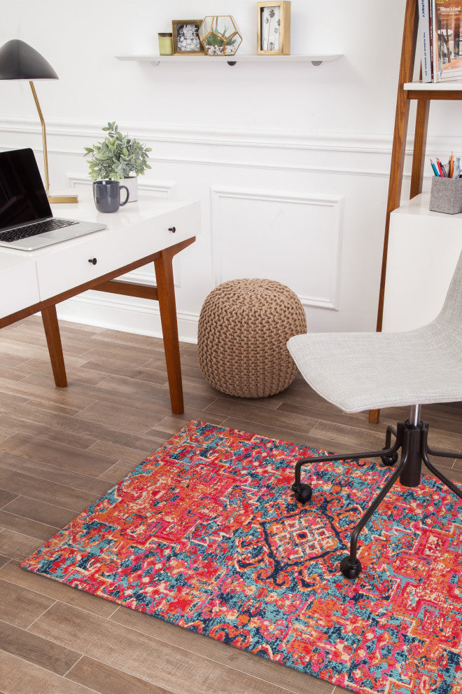 Merida Red and Blue Rug'd Chair Mat, 36"x48", .5" Pile Height