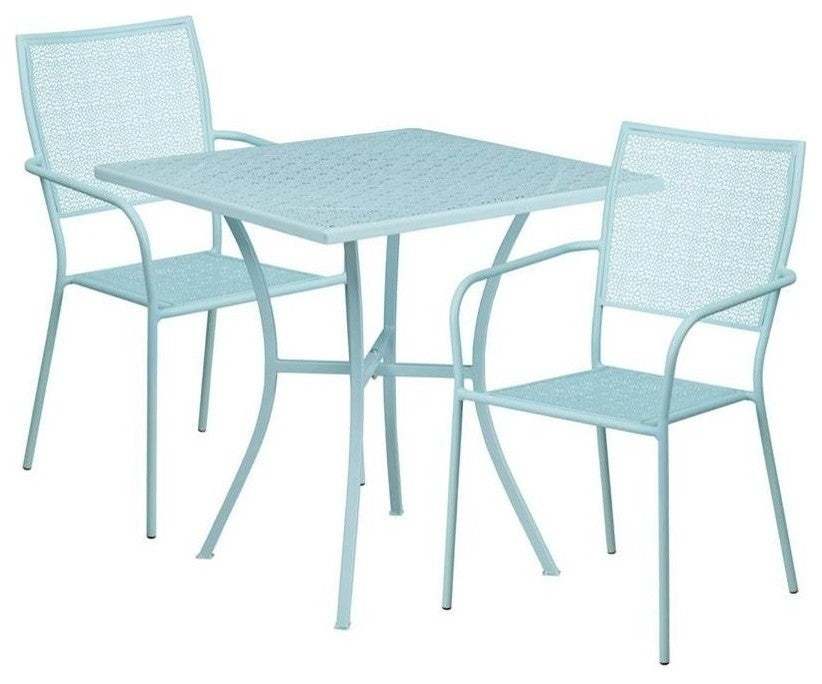 28'' Square Indoor-Outdoor Steel Patio Table Set With 2 Square Back Chairs, Blue
