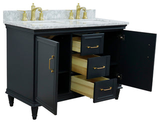 49" Double Vanity, Dark Gray Finish With White Carrara And Rectangle Sink