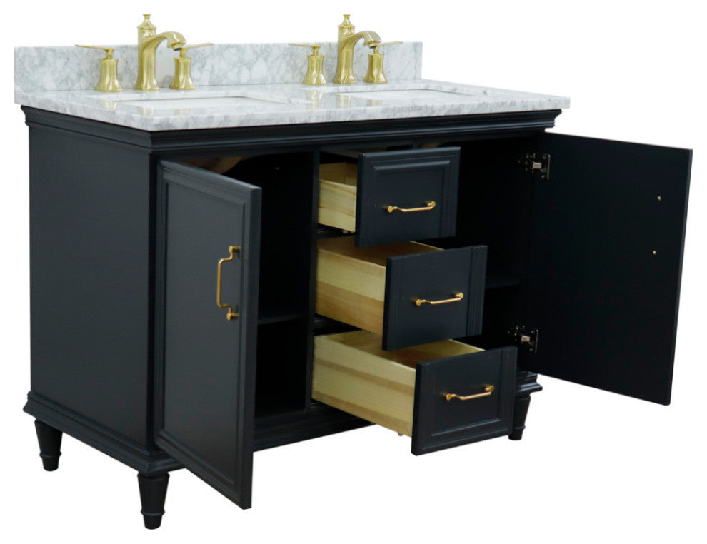 49" Double Vanity, Dark Gray Finish With White Carrara And Rectangle Sink