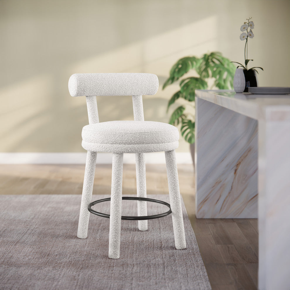 Parlor Black Boucle Fabric Stool, Set of 2, Cream