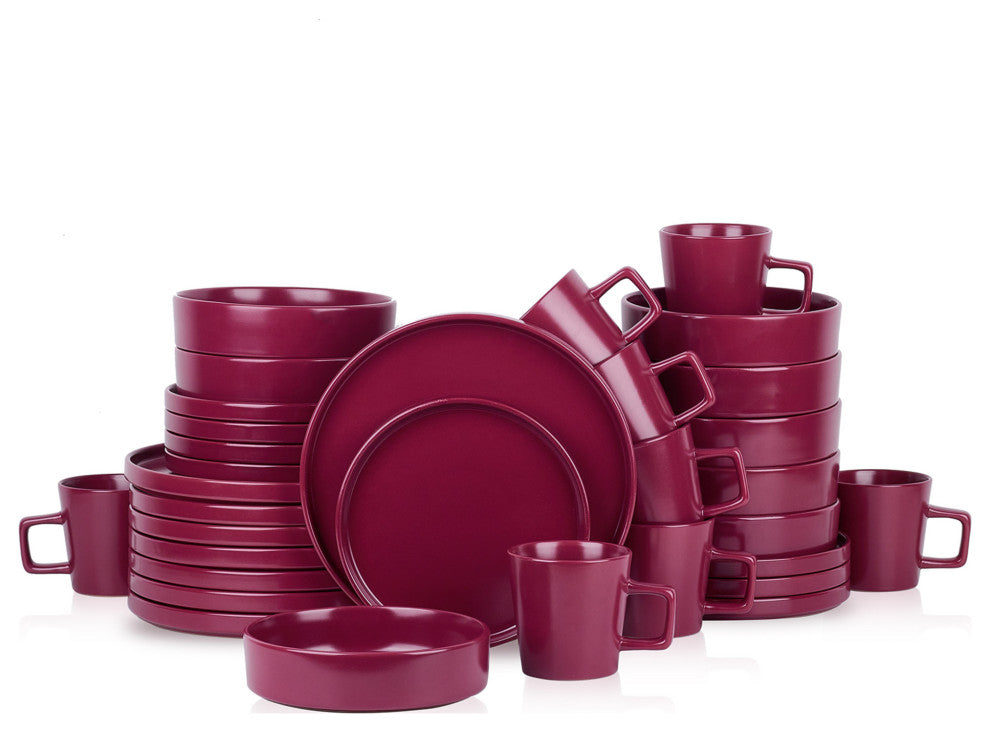 Stone Lain Cleo Stoneware 32 Piece Dinnerware Set, Magenta