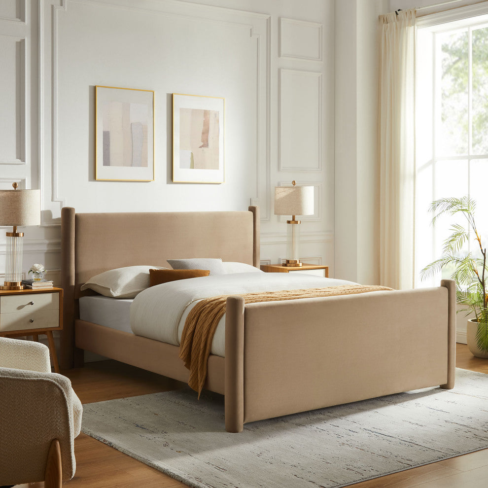 Rael Performance Velvet Full Platform Bed, Taupe