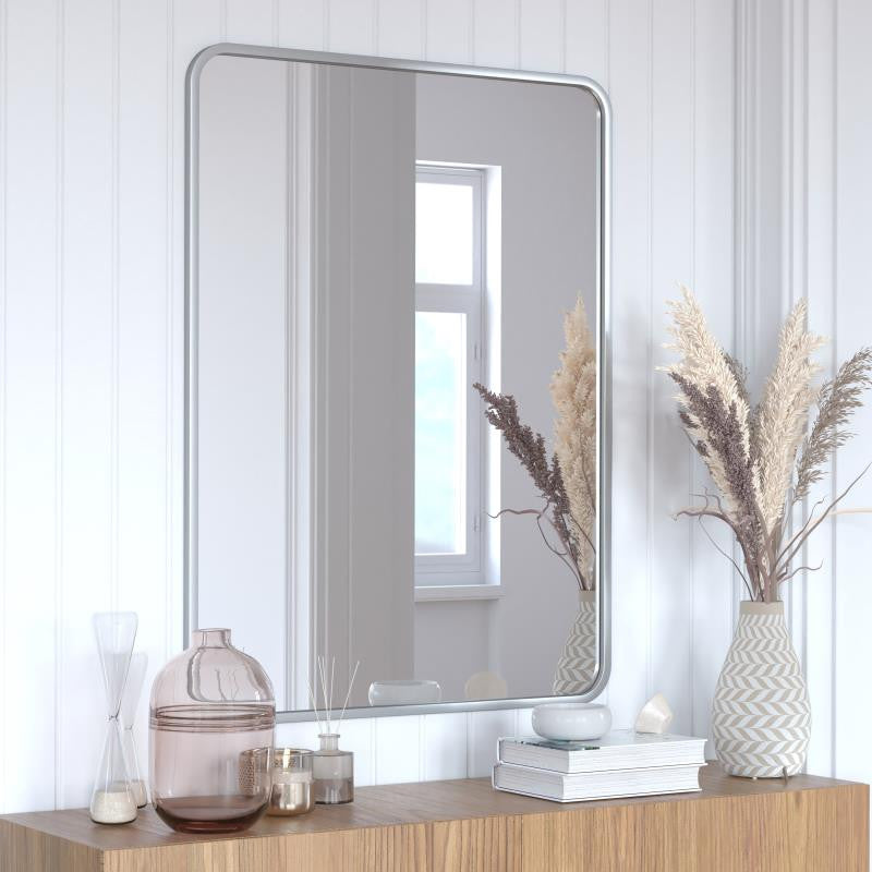 Jada Decorative Wall Mirror with Rounded Corners, Matte Silver, 40" X 30"