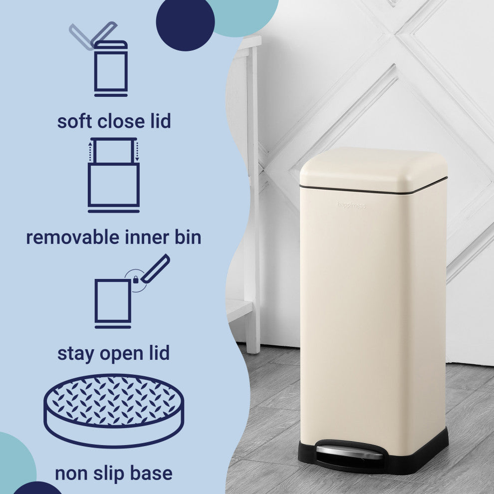 Betty Retro 8-Gallon Step-Open Trash Can, Almond