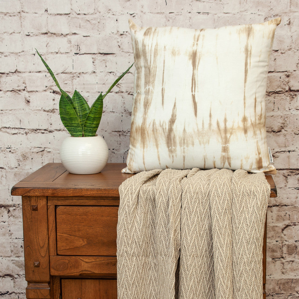 Parkland Collection Transitional Striped White Square 20" x 20" Pillow