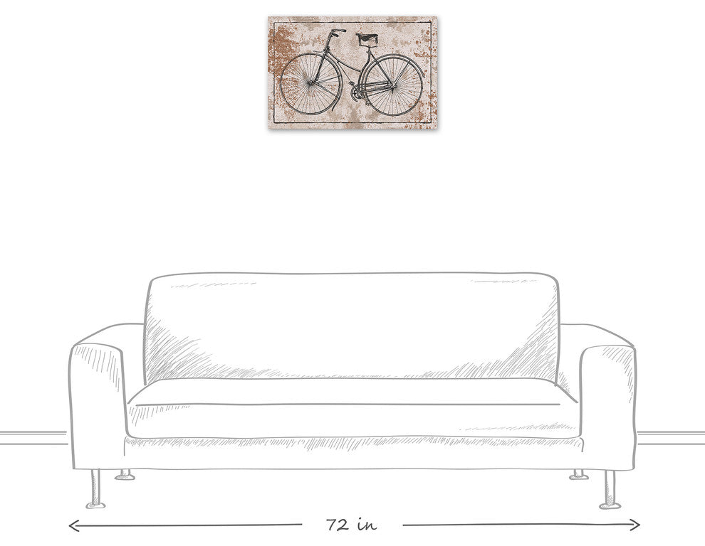 Black Vintage Bike on Spackle Beige Print on Canvas