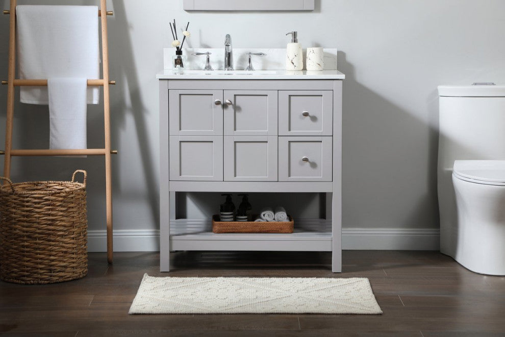Tobias 32" Single Bathroom Vanity, Gray, With Backsplash