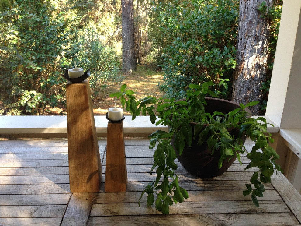 Prisma Recycled Teak Wood Candleholder, 2-Piece Set