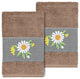 Linum Home Turkish Cotton Daisy 2-Piece Embellished Hand Towel Set, Latte