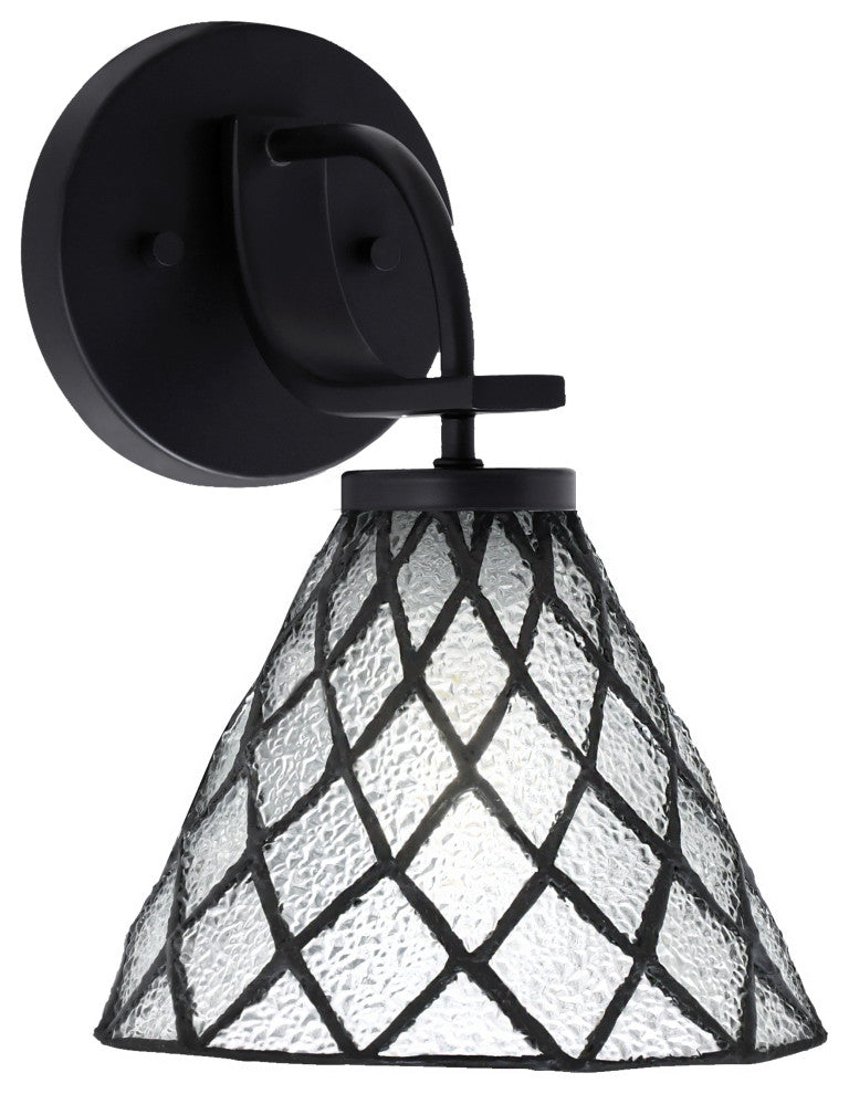 Cavella 1 Light Wall Sconce, Matte Black Finish, 7" Diamond Ice Art Glass