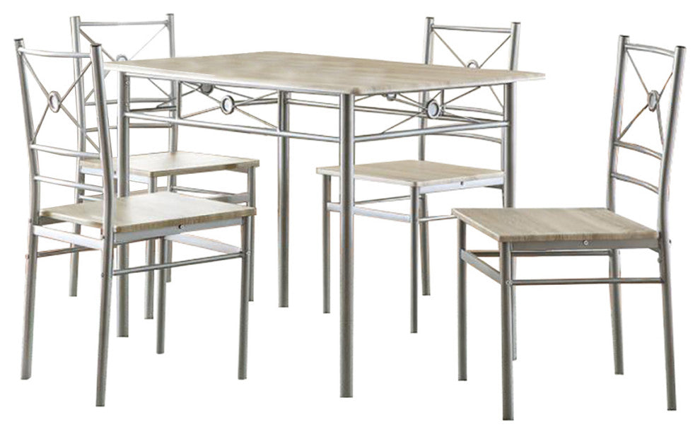 5 Piece Rectangular Dining Set Brushed Silver and Taupe