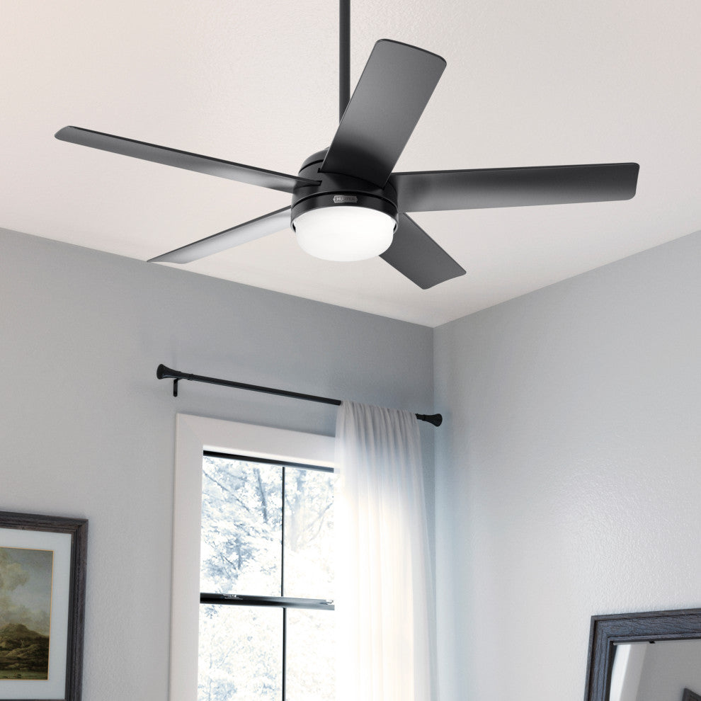 Hunter 52" Yuma Matte Black Damp Rated Ceiling Fan With LED Light Kit and Remote