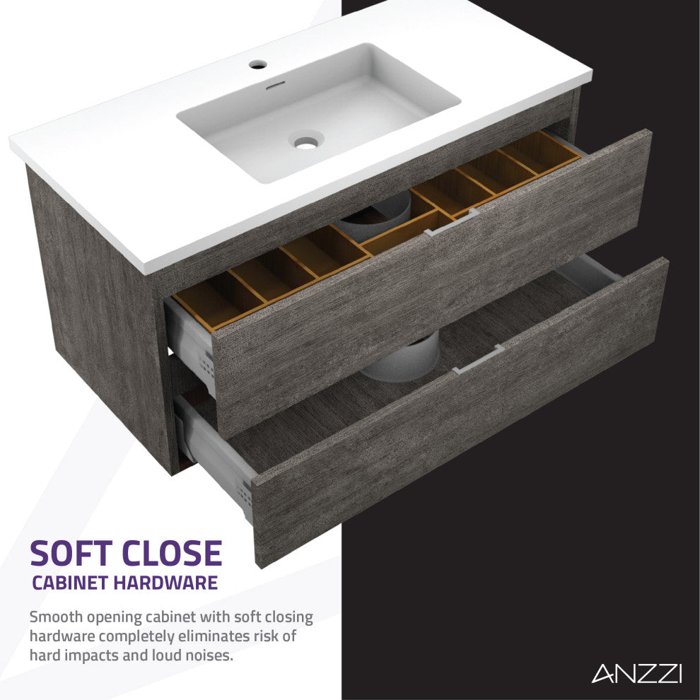 Conques 39" Wall Mount Bathroom Vanity Set, Rich Gray