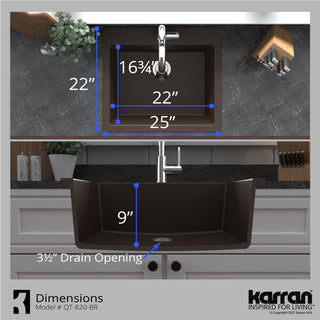 Karran QT-820 Top Mount 25" Single Bowl Quartz Kitchen Sink, Brown