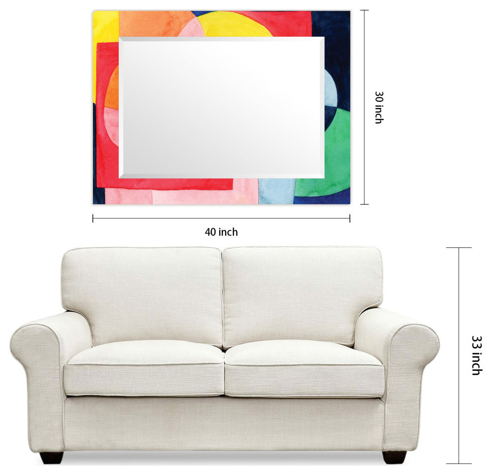"Launder" Beveled Mirror on Printed Abstarct Tempered Art Glass, 40x30"