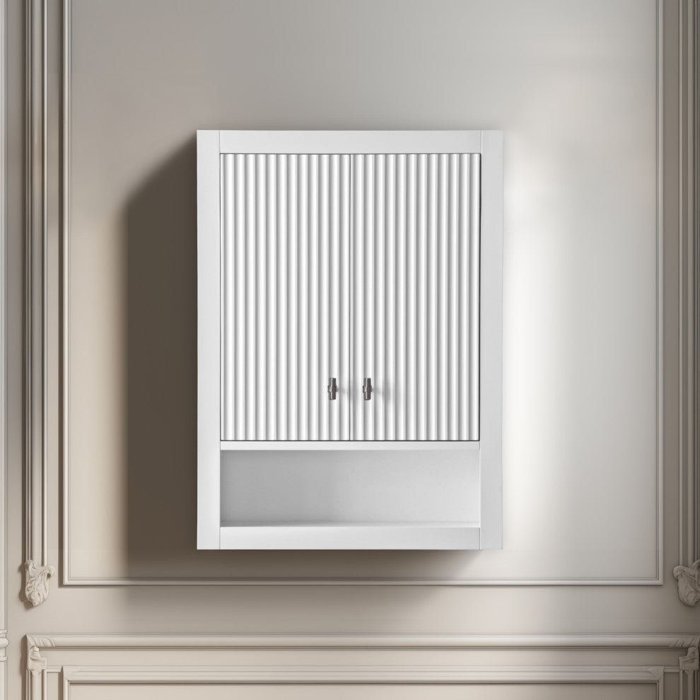 Vanity Art 24" Wall Mounted Bathroom Storage Cabinet, Linear White, Brushed Nickel Handle