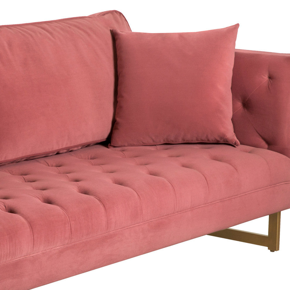 Lenox Velvet Sofa With Brass Legs, Pink