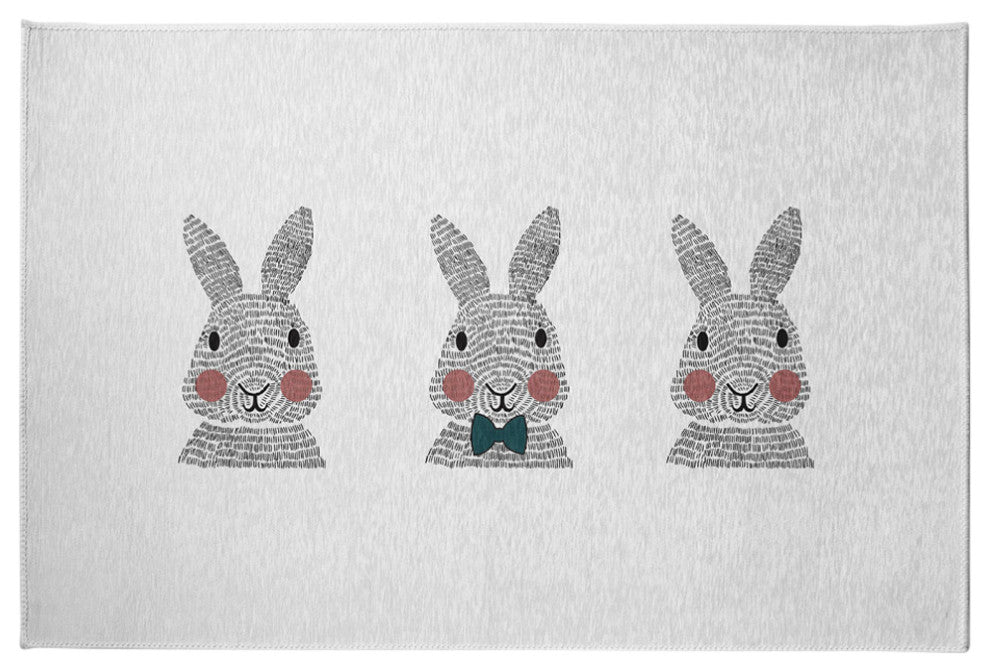 Bunny Triplets Easter Chenille Rug, Ocean Abyss Green, 4'x6'