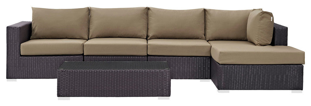 Espresso Mocha Convene 5-Piece Outdoor Patio Sectional Set