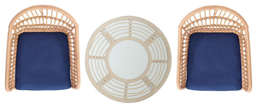 Safavieh Outdoor Berlen 3 Piece Lounger Set Natural/Navy