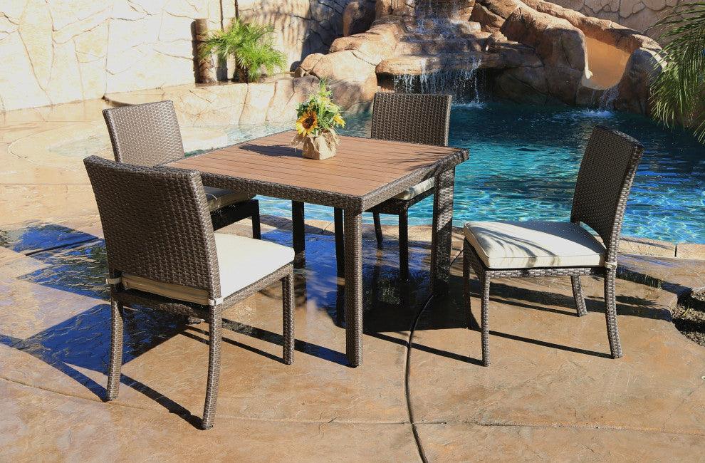 South Beach 5 Piece Dining Set Outdoor Patio Furniture Wicker Resin Rattan