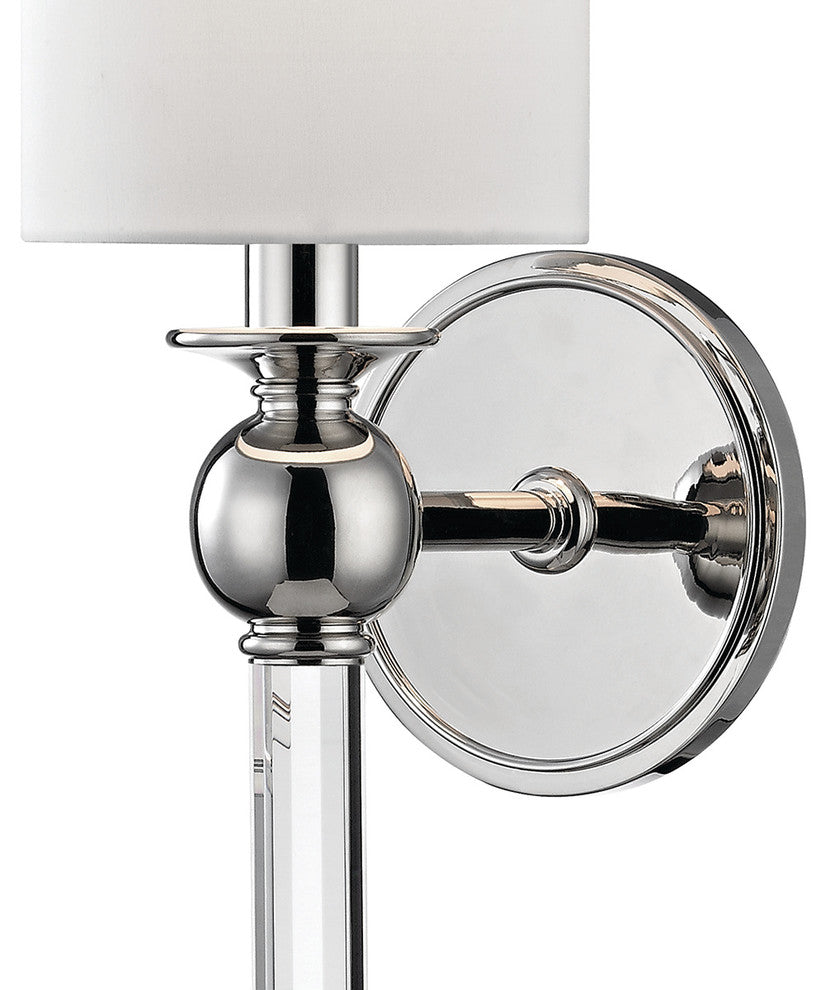 Gordon, 1 Light, Wall Sconce, Polished Nickel Finish, White Silk Shade