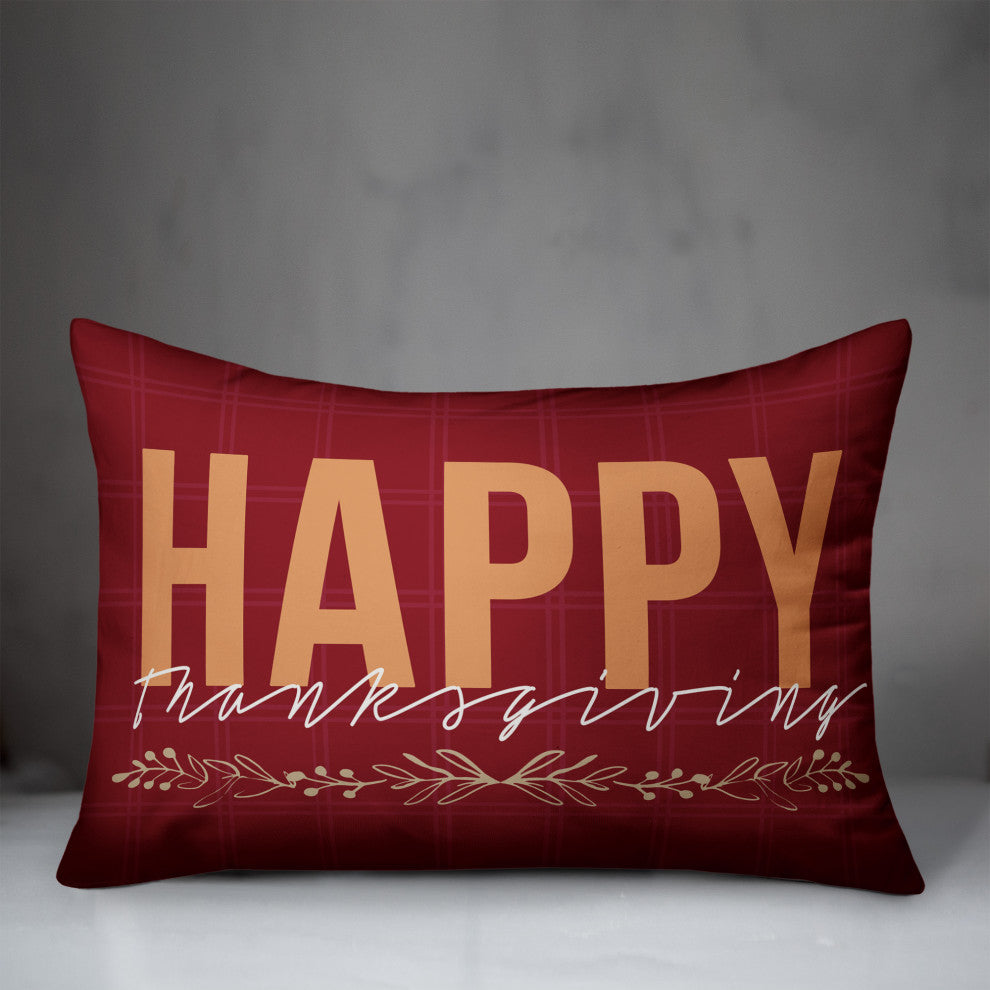 Happy Thanksgiving Red 4 14"x20" Spun Poly Pillow