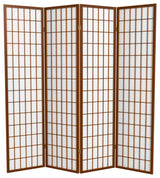 6' Tall Window Pane Shoji Screen, Walnut, 4 Panels