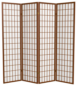 6' Tall Window Pane Shoji Screen, Walnut, 4 Panels