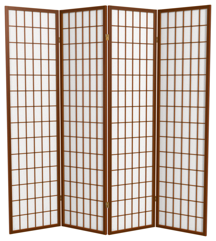 6' Tall Window Pane Shoji Screen, Walnut, 4 Panels