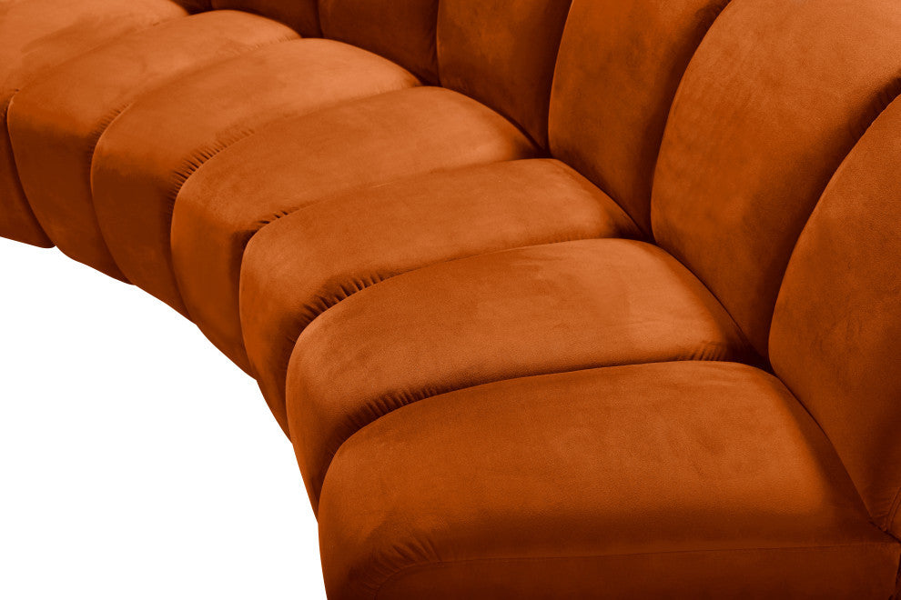 Infinity Channel Tufted Velvet Modular Chair, Cognac, 7 Piece