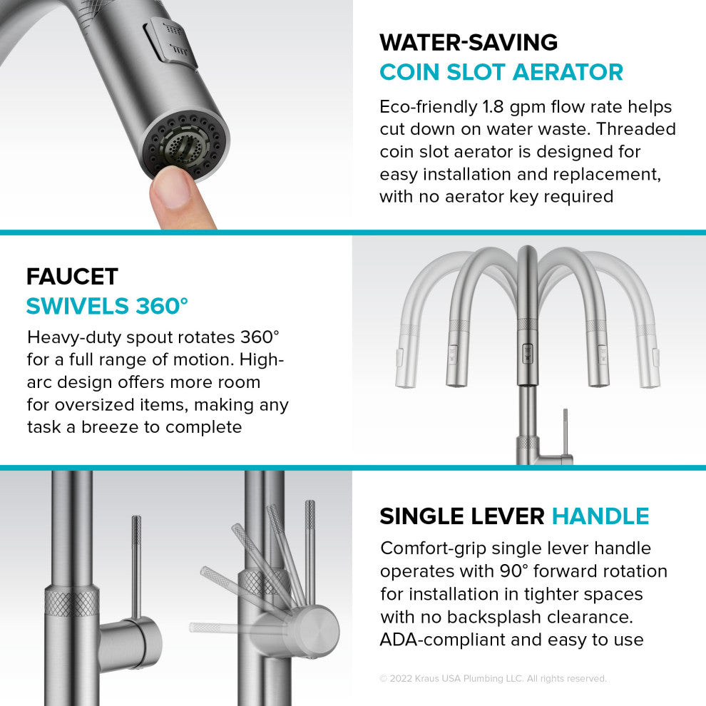 Oletto Pull-Down 1-Hole Kitchen Faucet, Spot Free Stainless Steel