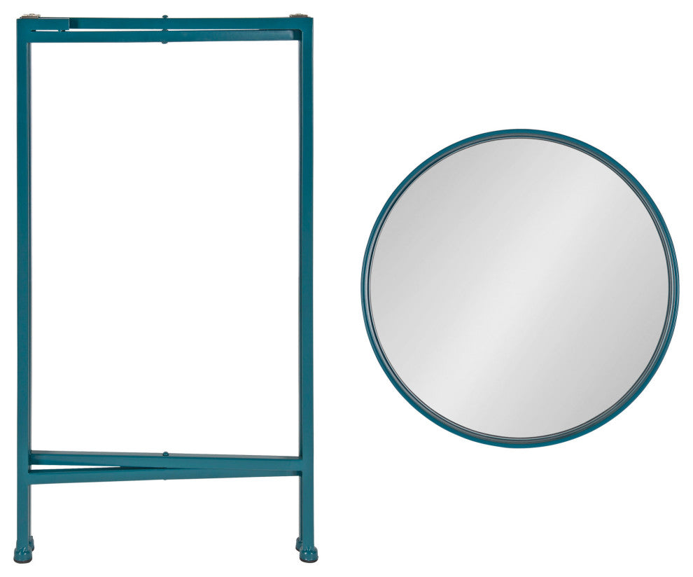 Celia Round Metal Foldable Tray Accent Table, Teal 14x14x25.75