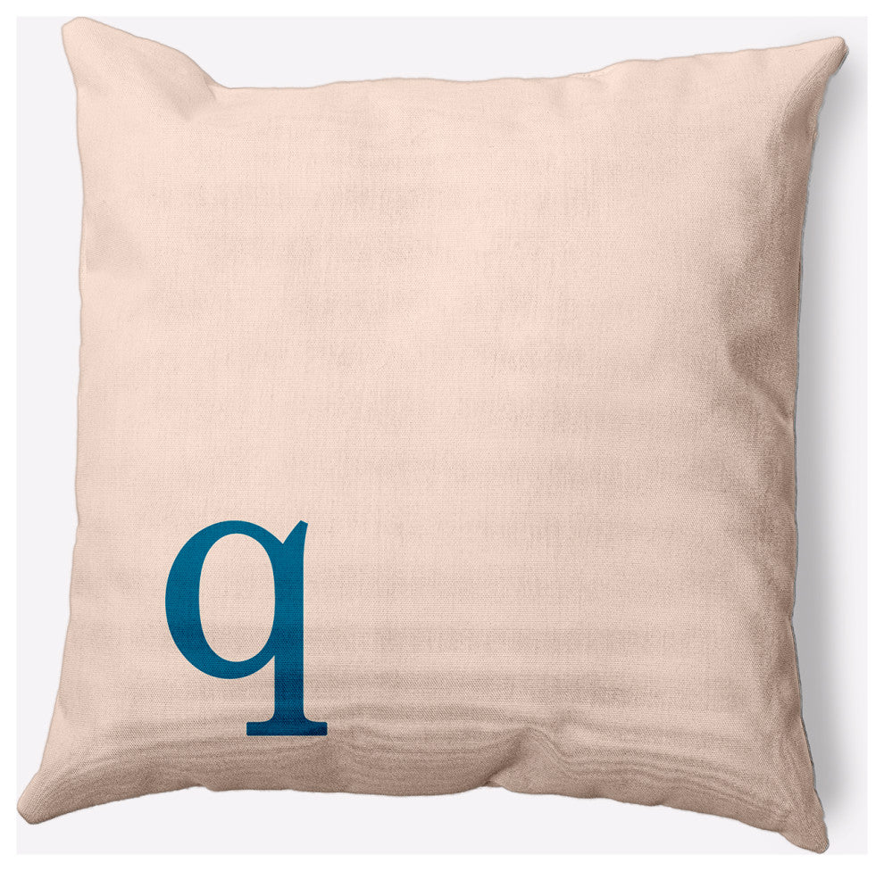18" x 18" Modern Monogram Indoor/Outdoor Polyester Throw Pillow, Autumn Blue