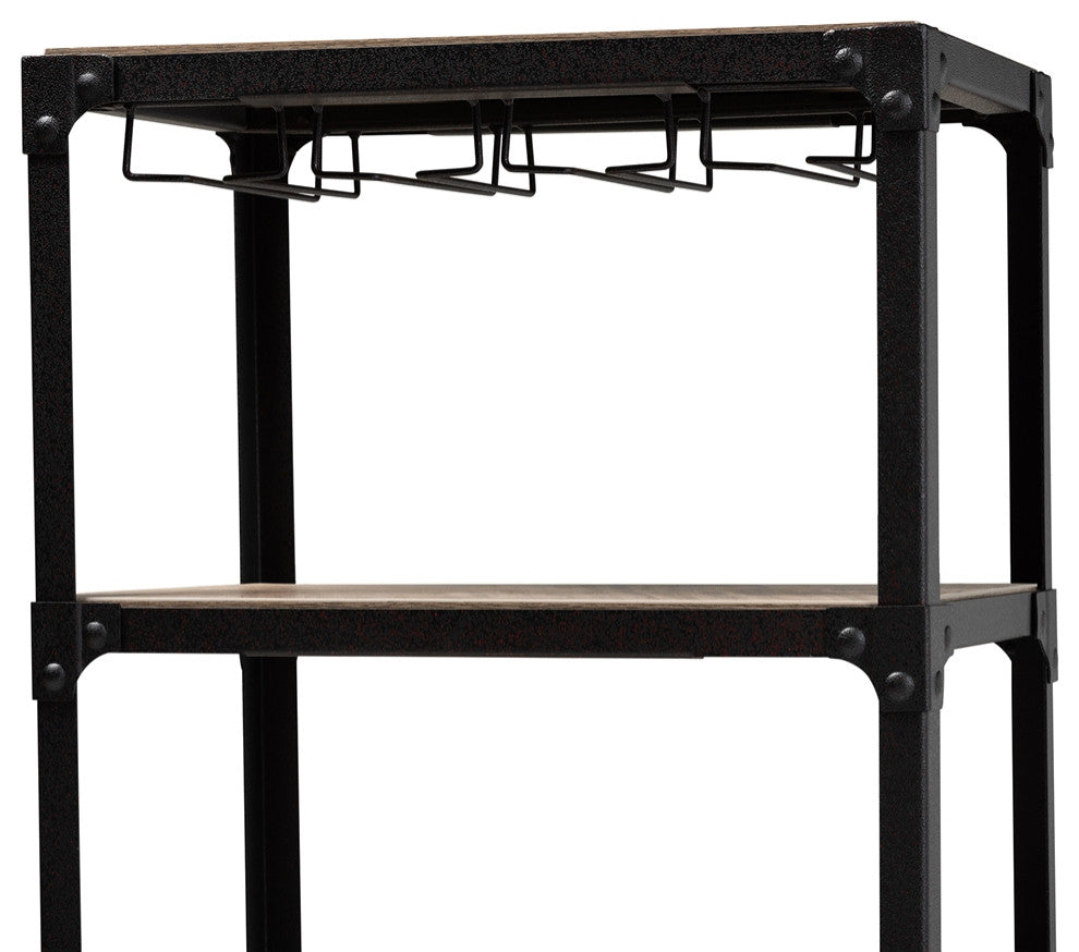 Industrial Style Metal Distressed Oak Finished Wood Mobile Kitchen Bar Wine Cart