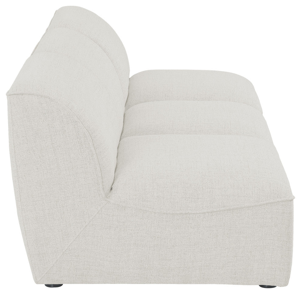 Miramar Linen Textured Fabric Upholstered 3-Piece Modular Sofa, Cream