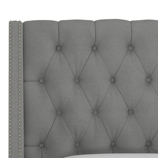 Williams Queen Nail Button Tufted Wingback Headboard, Linen Gray