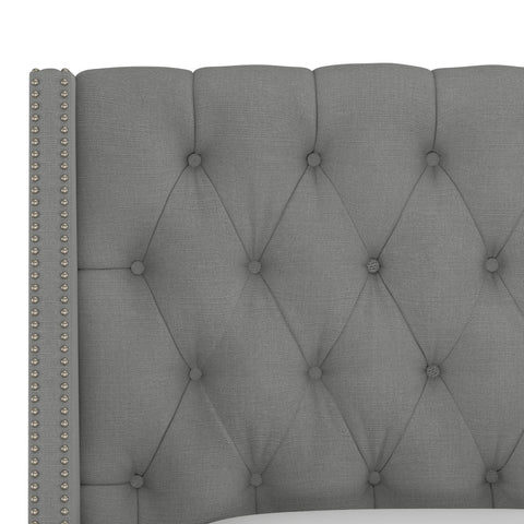 Williams Queen Nail Button Tufted Wingback Headboard, Linen Gray