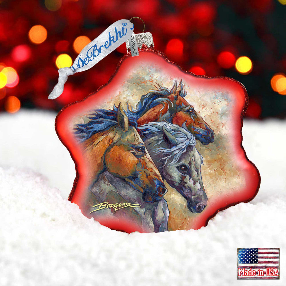Let Them Run Horse Heads Glass Ornament