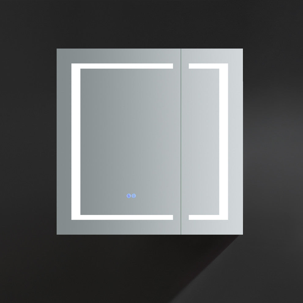 Spazio Bathroom Medicine Cabinet With LED Lighting and Defogger, 30"x30"